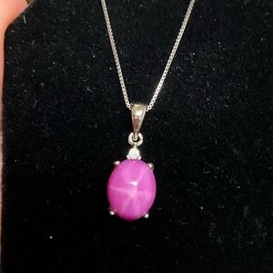Star Ruby Pendant Sterling Silver Necklace Italy 925 Stamped Star Ray Ruby